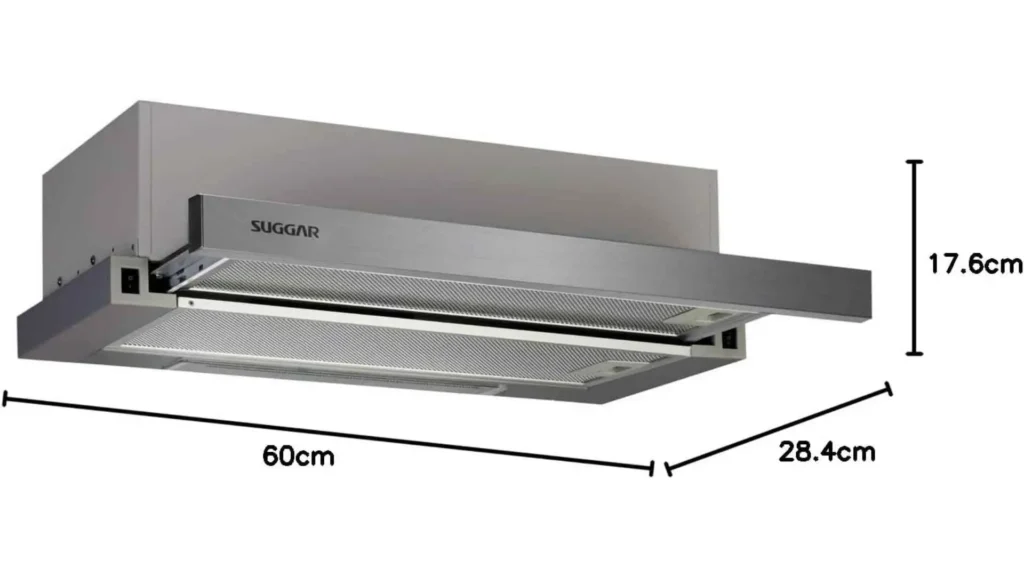Medidas e dimensões do depurador Suggar Slim DE62IX de 60cm para armário planejado