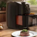 Air Fryer Philco 4L Redstone com visor frontal iluminado mostrando batatas fritas sendo preparadas no interior