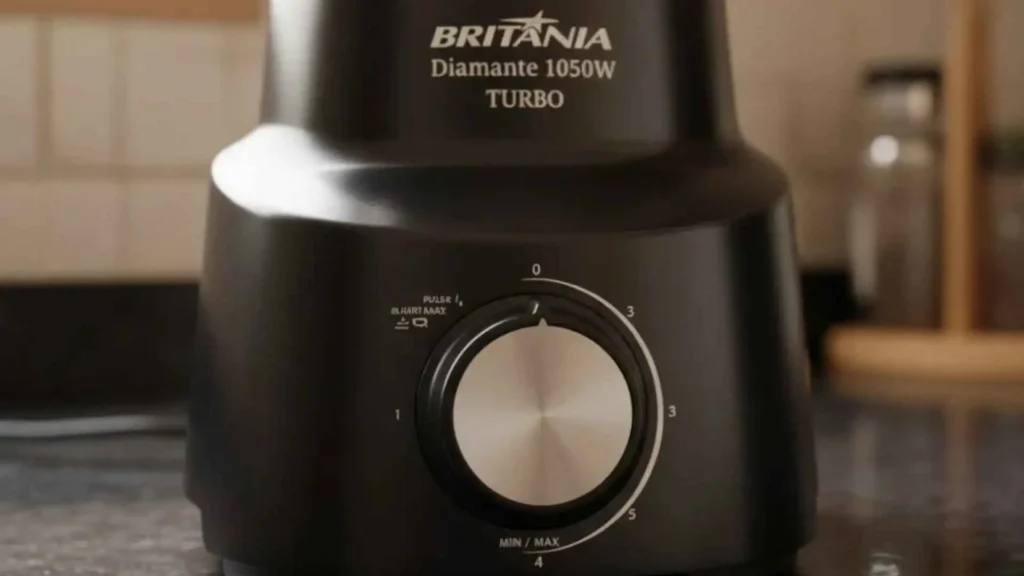 Close do seletor de 4 velocidades e função pulsar do Liquidificador Britânia Diamante