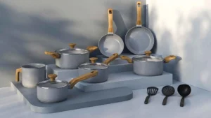 Conjunto de panelas Mimo Style 10 peças Grafite Cook com fundo para fogão de indução e cabos amadeirados