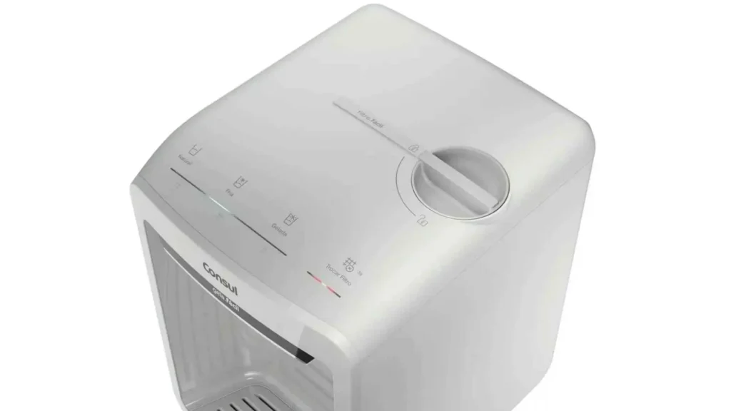 Painel touch do purificador de água Consul CPB33AB com indicadores de temperatura e alerta de troca de filtro