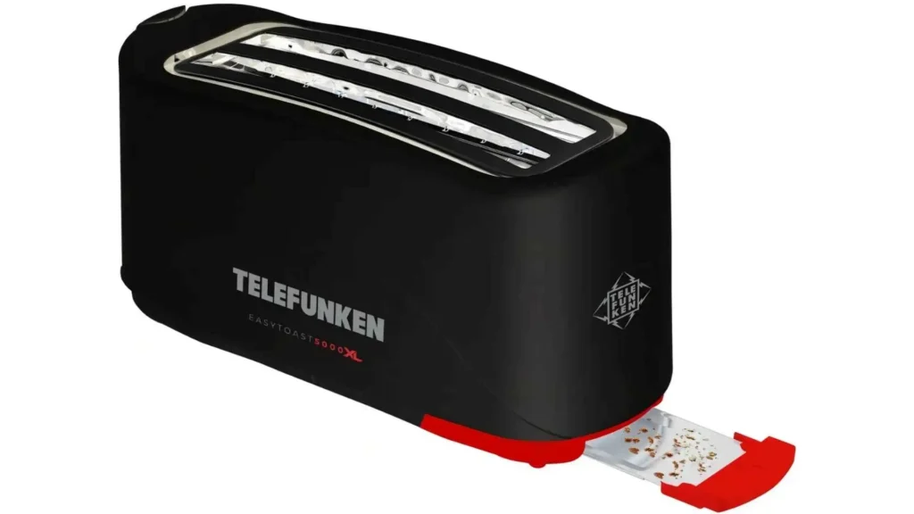 Detalhe da bandeja coletora de migalhas removível da Torradeira Telefunken Easytoast 5000 XL