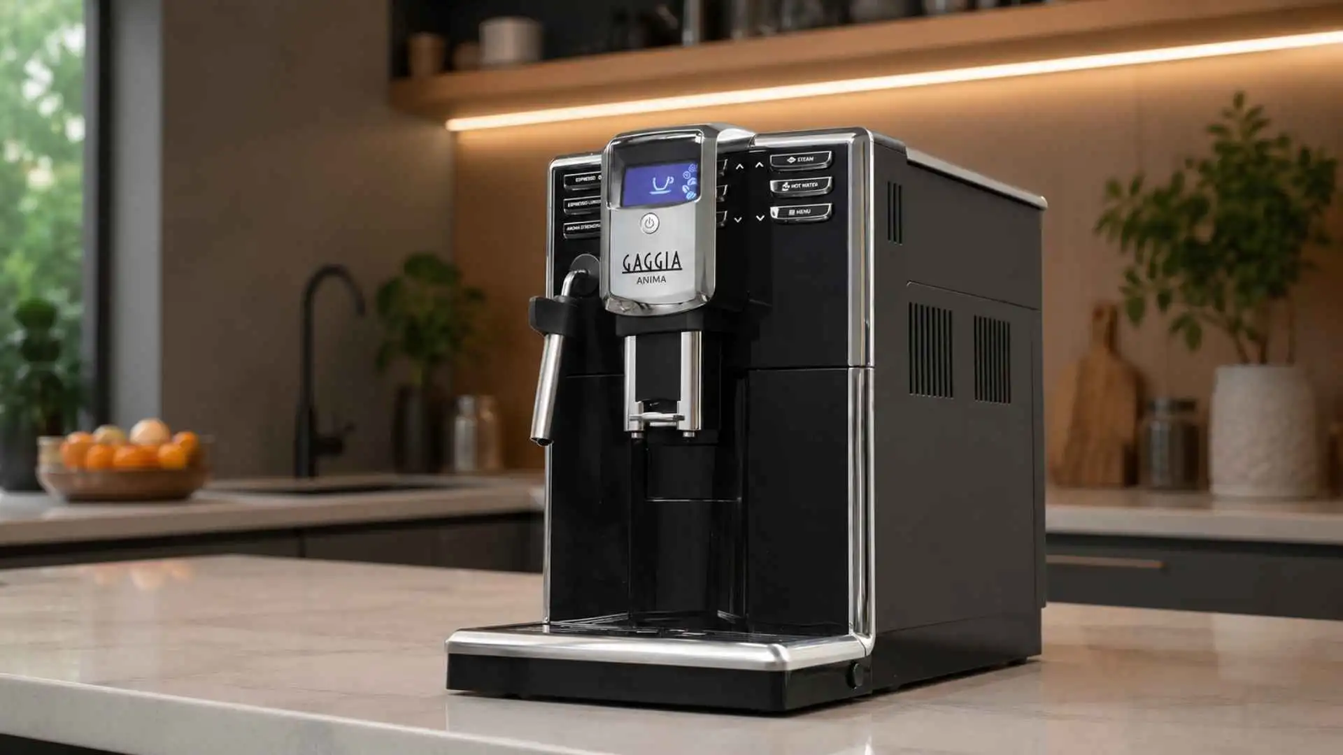 Cafeteira espresso Gaggia Anima Pannarello com moedor cerâmico e painel digital na bancada
