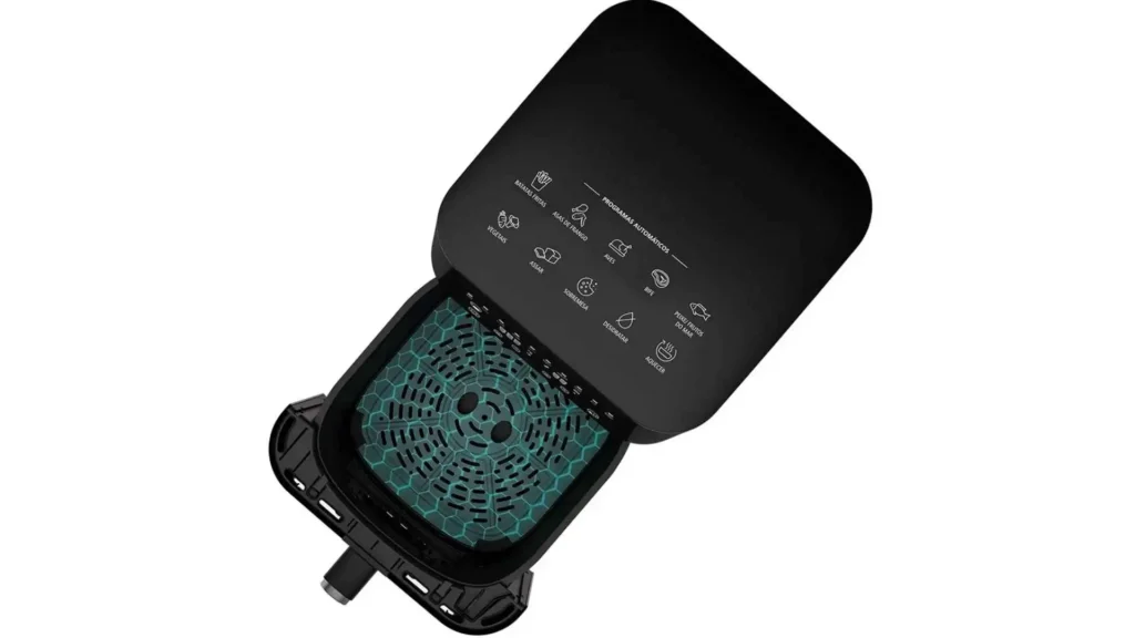 Detalhe da grelha com revestimento DiamondTech da Fritadeira Oster 6L mostrando a tecnologia antiaderente