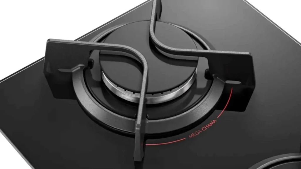 Detalhe da grade de ferro fundido robusta e do queimador do Cooktop 2 Bocas Dako Supreme