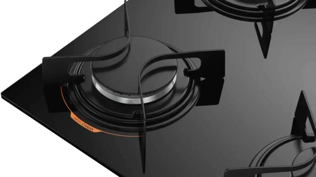 Visão em detalhe do queimador e da grade individual do cooktop de 4 bocas Atlas U Top