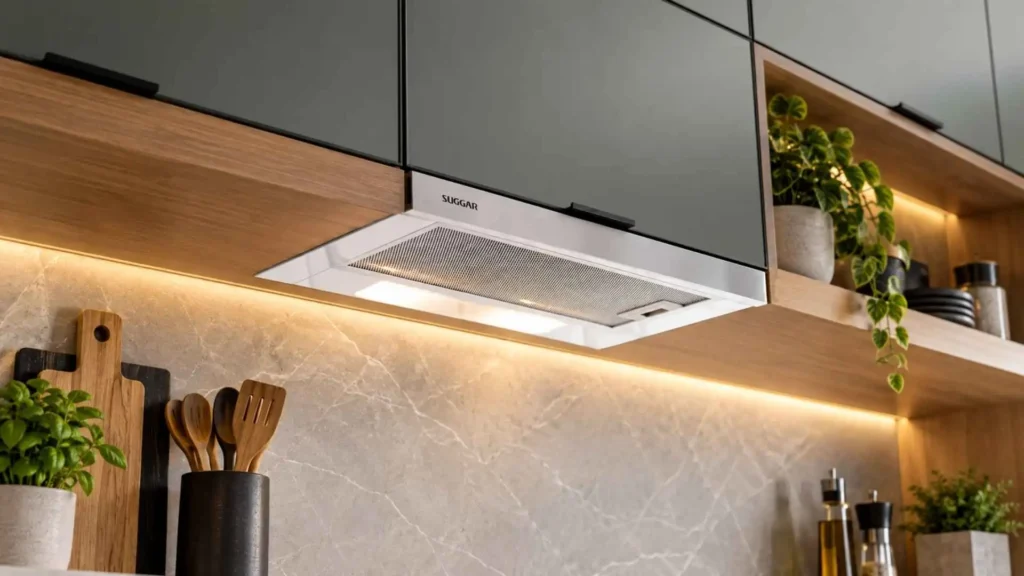 Base inferior do depurador de ar Slim de embutir 60 cm Suggar com filtros modulares de alumínio e luminária