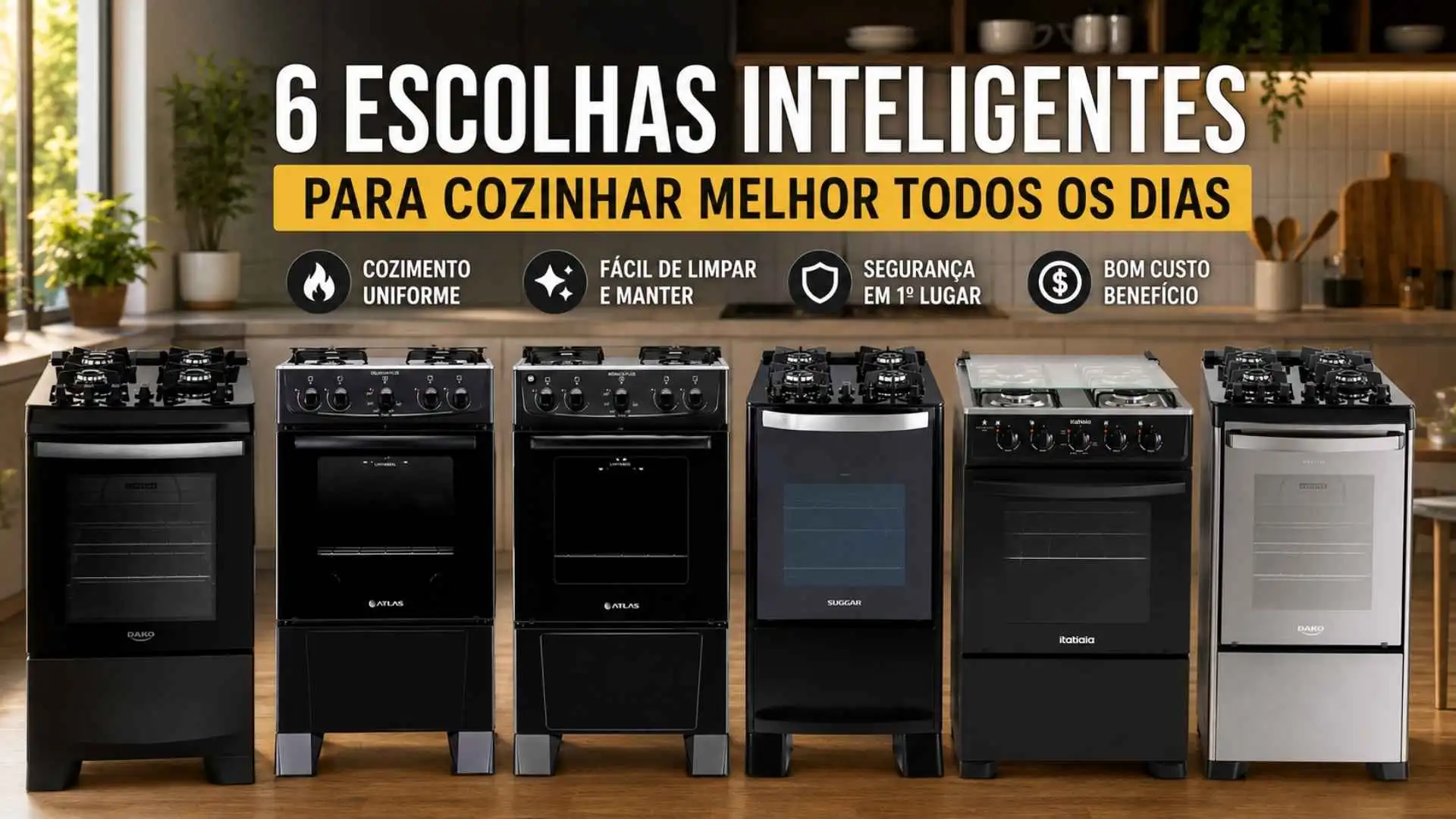 Os melhores modelos de fogão 4 bocas alinhados em uma cozinha moderna