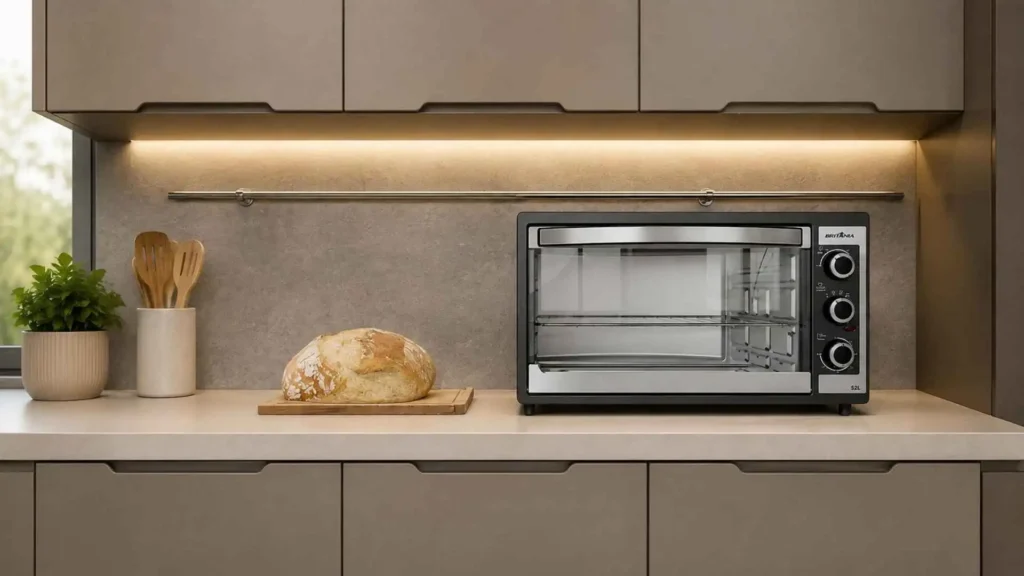 Forno Elétrico Britânia BFE55P de 52L em destaque na bancada de uma cozinha