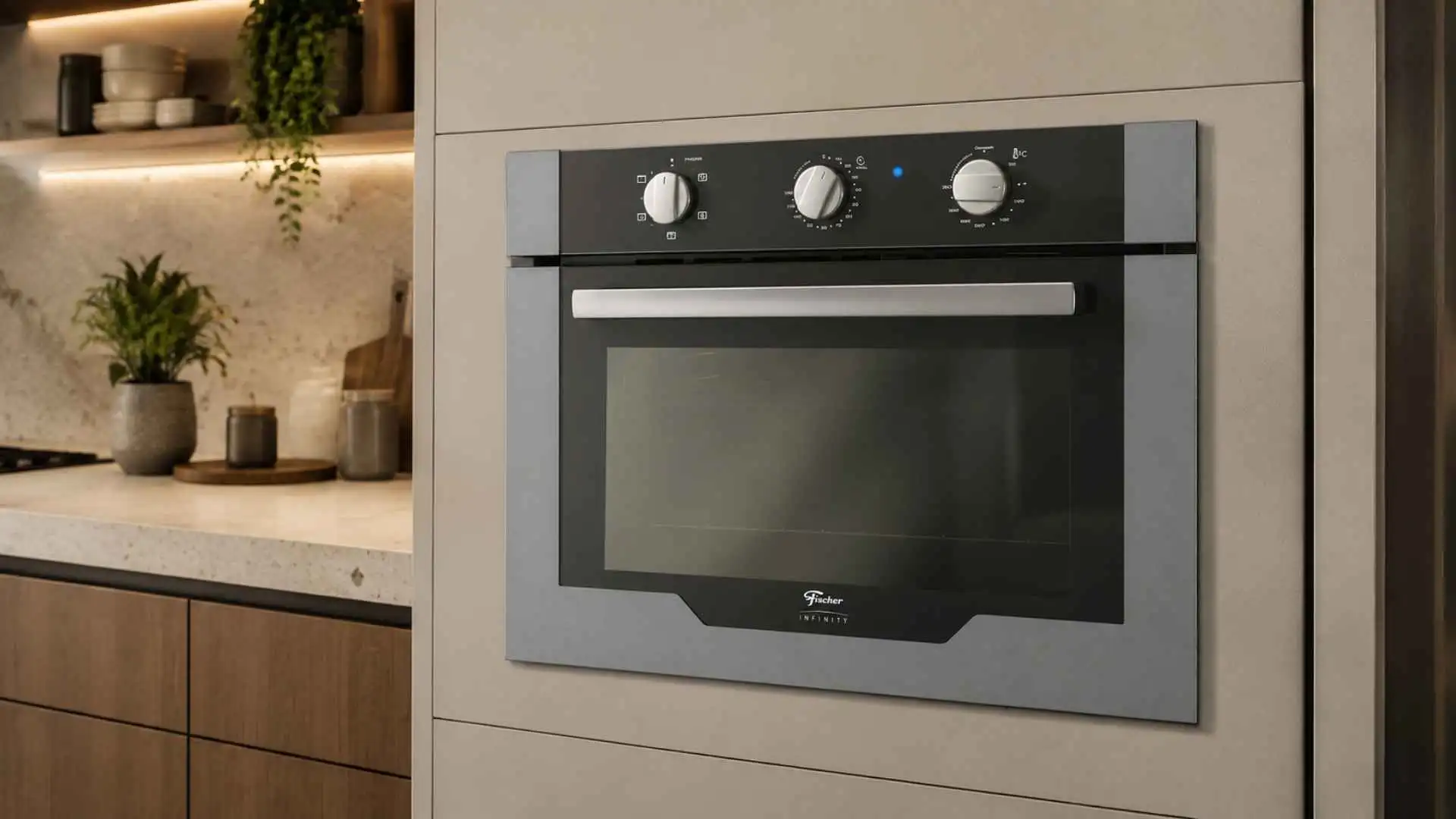 Forno Elétrico de Embutir Fischer Infinity 50L com Air Fryer instalado no nicho de cozinha planejada