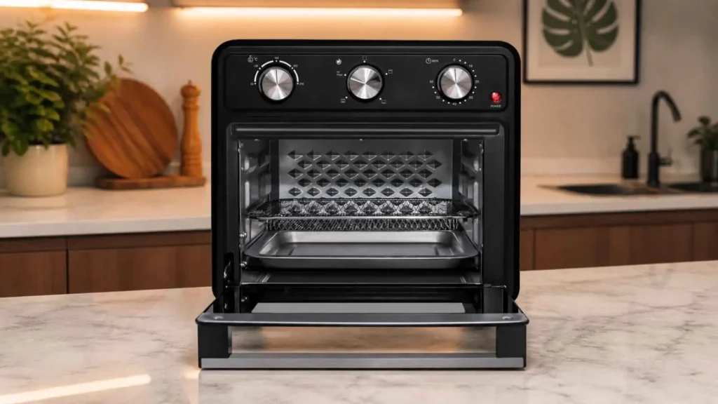 Interior do Forno Fryer Fogatti 22L aberto mostrando a bandeja e a grelha interna