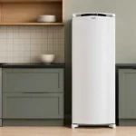 Geladeira Consul Frost Free 300 Litros branca modelo CRB36AB posicionada em uma cozinha compacta