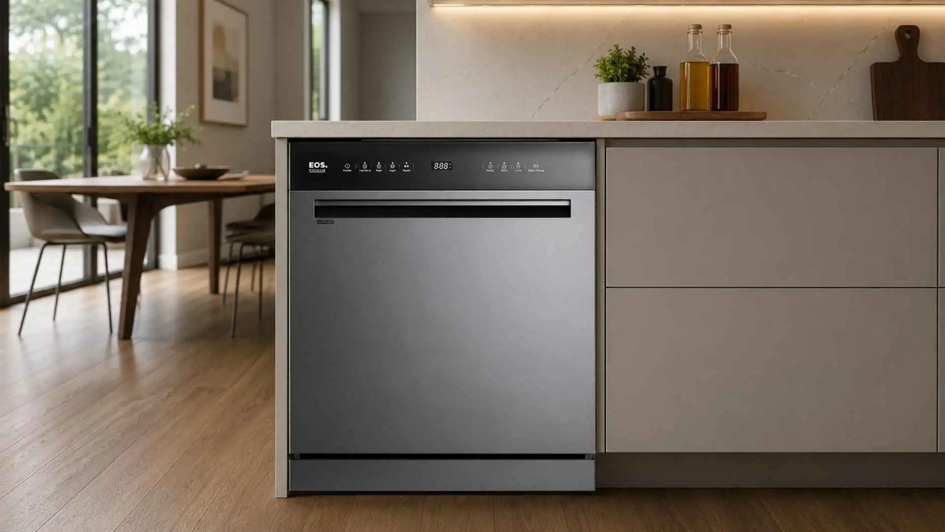 Lava-Louças EOS Premium 10 Serviços ELL08S na cor prata instalada na bancada da cozinha