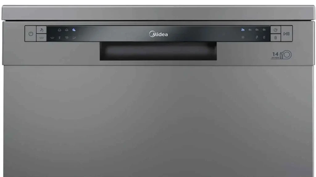 Painel de controle com botões e display digital em LED da Lava-Louças Midea 14 Serviços DWA14S1