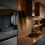 Micro-ondas de embutir Electrolux 34L Home Pro ME3HP com porta espelhada em cozinha planejada