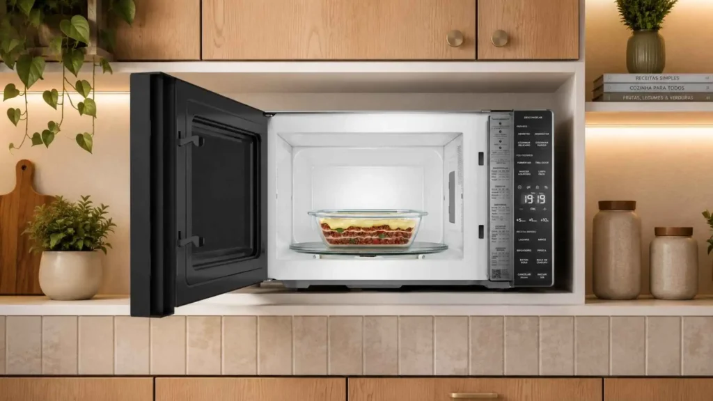 Micro-ondas Electrolux ME36S 36L com a porta aberta mostrando a cavidade interna e o prato giratório