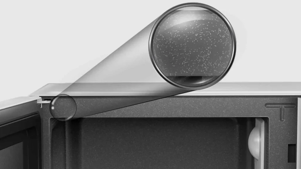 Ilustração da rotação do prato e função Pega Fácil do micro-ondas Panasonic 21L NN-ST27L