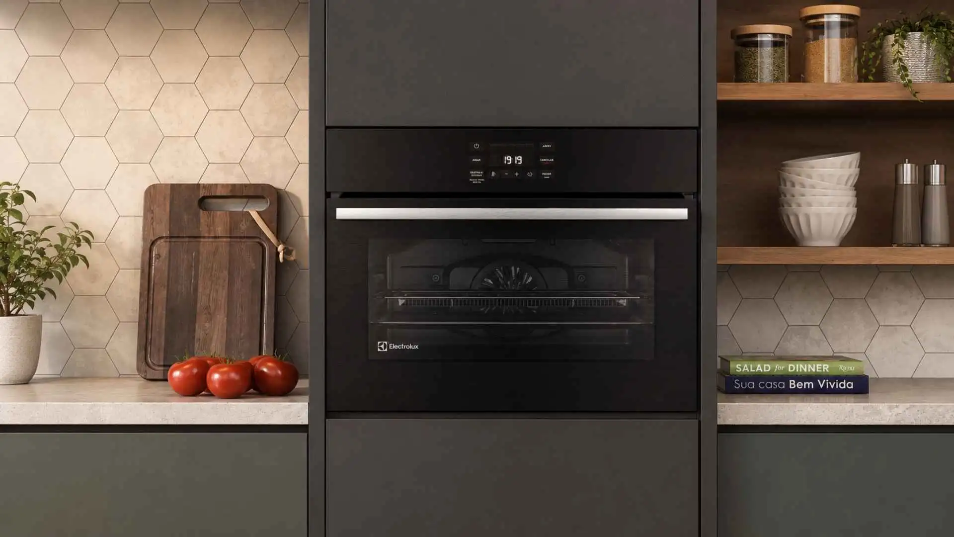 Forno de embutir elétrico Electrolux OE5EA 50L instalado em armário de cozinha planejada