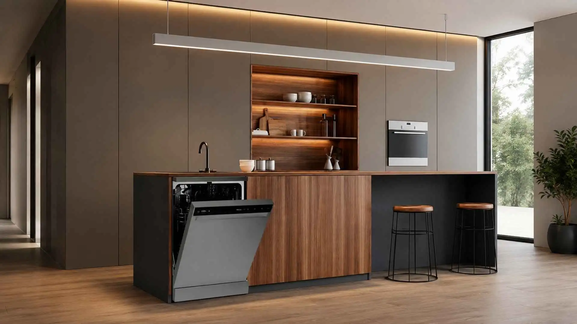 Lava-Louças EOS Premium AI 14 Serviços Prata ELL142S instalada no nicho da cozinha planejada